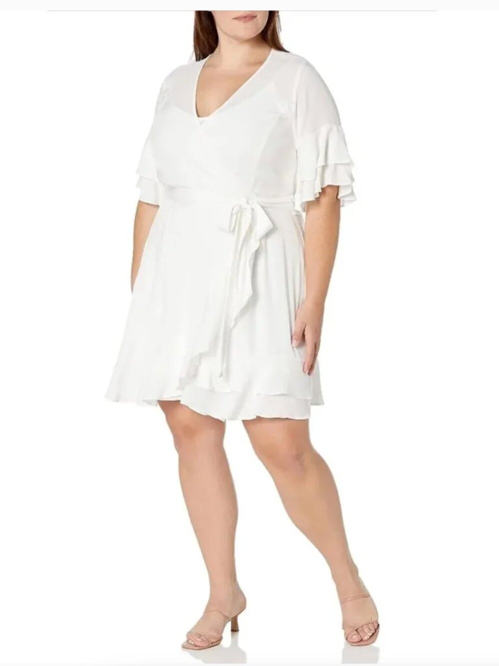 City Chic Fiesta Fun Sun Faux Wrap Dress Off White Ruffles Boho Vacation XL 22